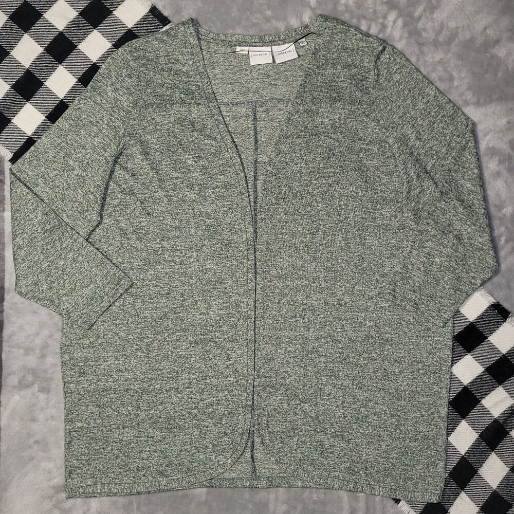 1X | Junarose | 3/4 Sleeve Heathered Knit Cardigan